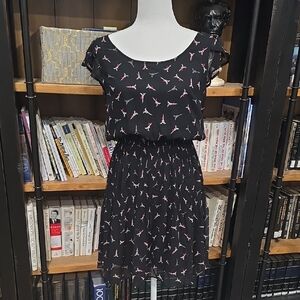 Black Dress with Eiffel Tower Pattern, Size Small